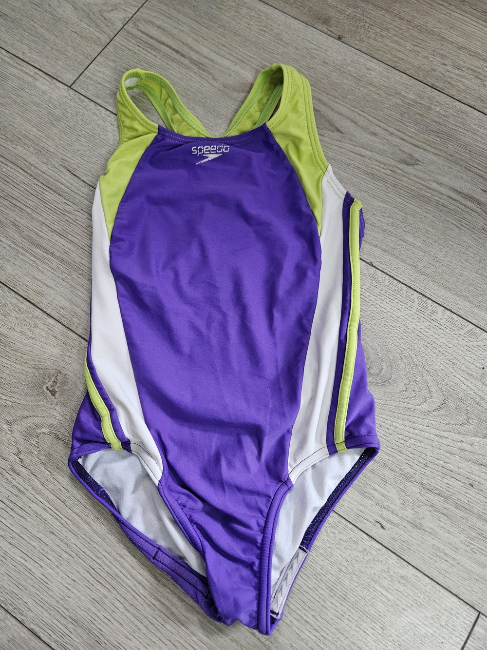 5/20$ Speedo One Piece Competitive Swimsuit Purple Green White Colorblock 6T